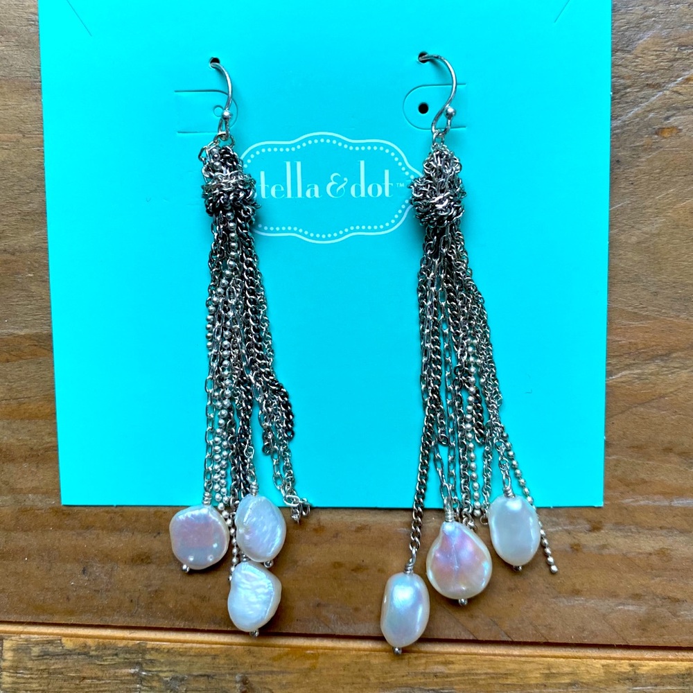 Stella & Dot silver & pearl-esque cascade earrings